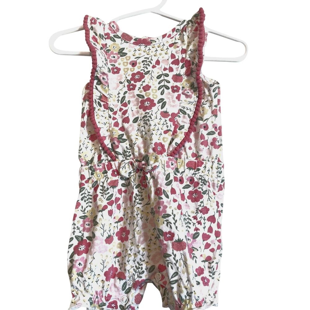 Emporio Baby short sleeve pink floral knit romper lightweight ruffle Size 6/9m